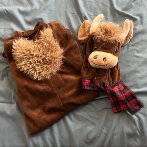 Brown Furry Bull Costume with Red Plaid Scarf
